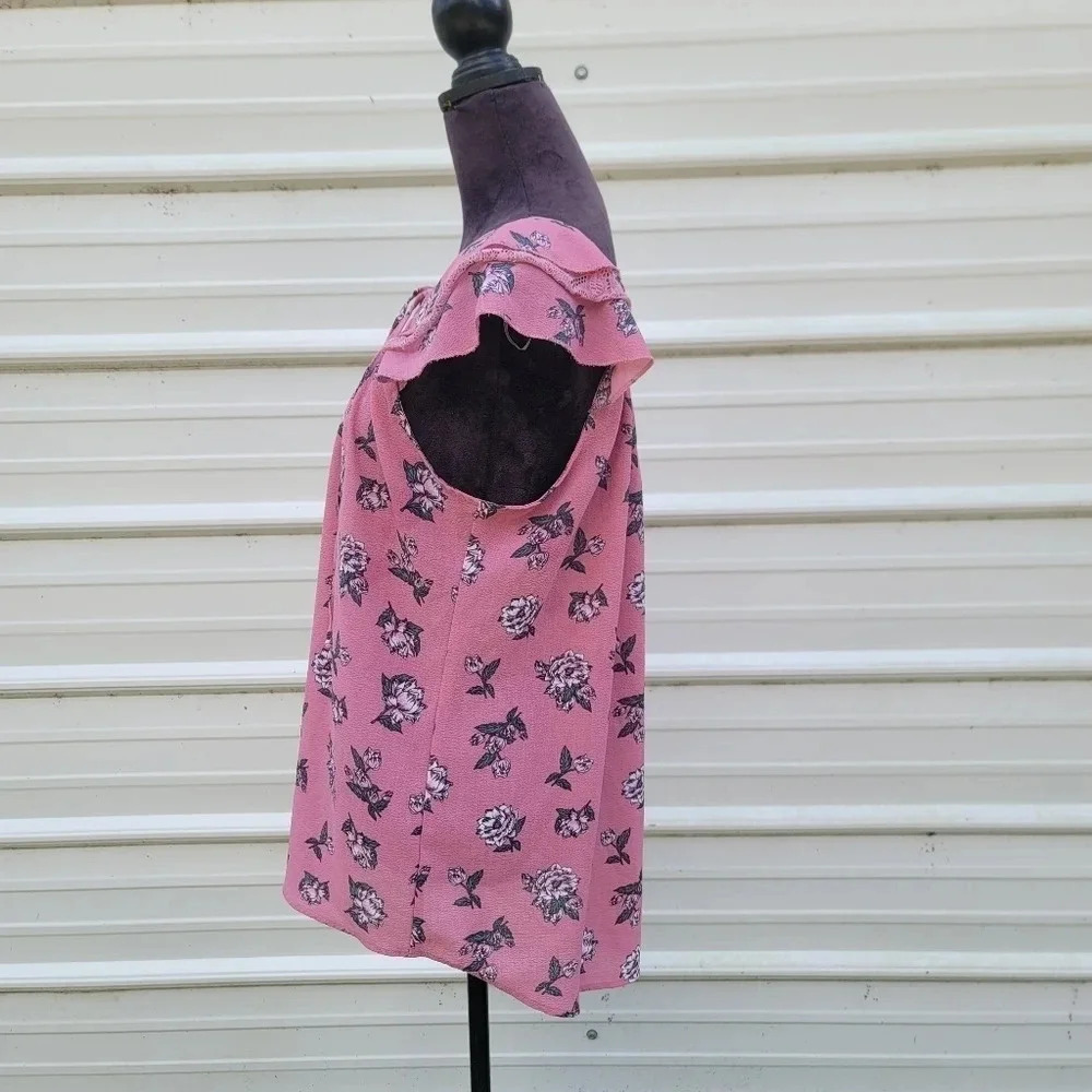 No Boundaries Top Size Junior XL (15-17) Floral Mauve-Blush  Pink Cap Sleeves - Picture 6 of 9